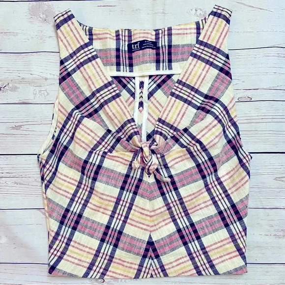 Zara Tops - 🎀EUC 🎀 Zara Womens TRF Plaid Crop Tank Top Sleeveless XS Bow Detail Pink Black
